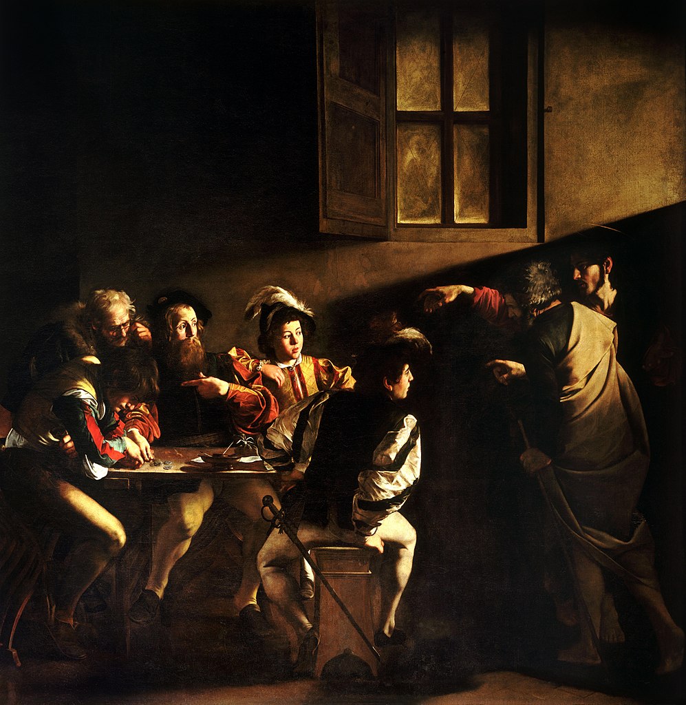 The Calling of St. Matthew by Caravaggio, a masterpiece which depicts the miracle of conversion.
